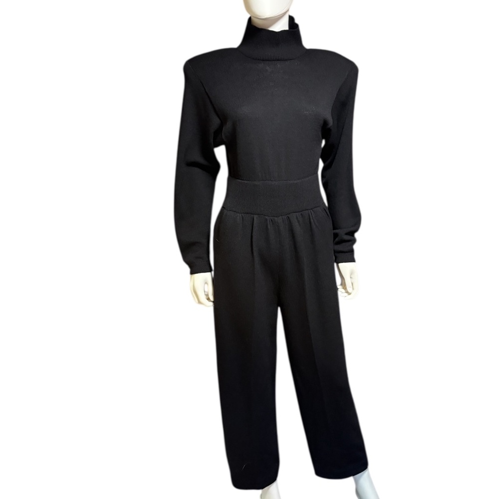 St. John Black Knit Turtleneck Jumpsuit